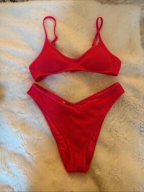 aerie Hot Pink Textured Bikini Set